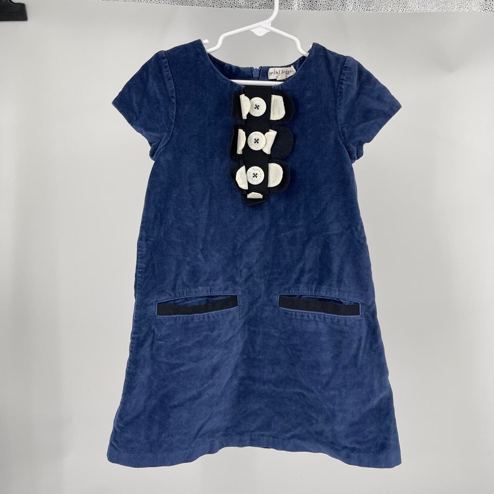 Mini Boden Girl's Velvet Button Short Dress 5 6 Pockets Whimsy Preppy Fall Kids